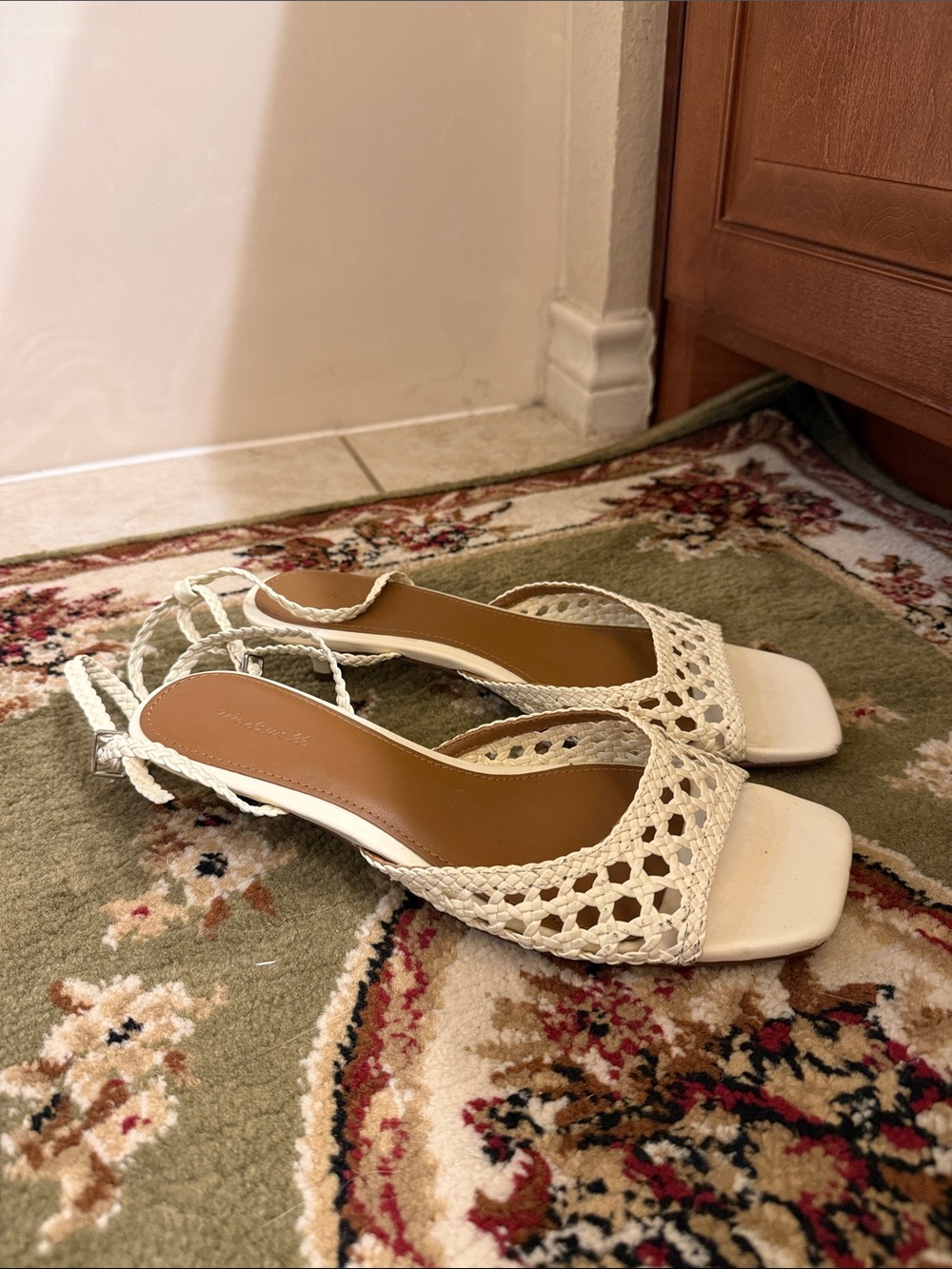 Woven Slingback Kitten Heels in Cream